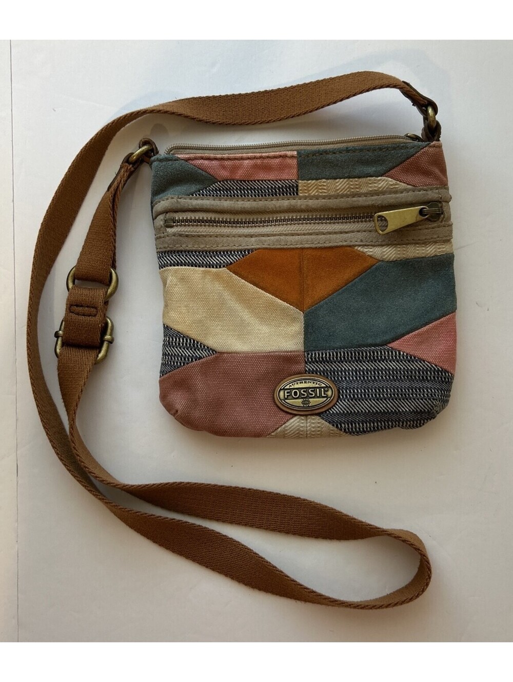 Fossil Multicolor Patchwork Suede Crossbody Bag Swingpack Purse Handbag - Boho